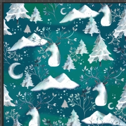 Strickstoff Weihnachts-Rentiere mit Bergen auf meerblauem Hintergrund - Digitaldruck  