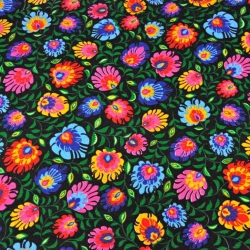 Flanell Łowicz-Muster auf schwarzem Hintergrund  