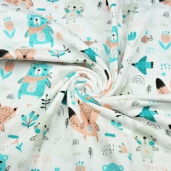 Flanell Tiere auf der Wiese aprikosen-minze auf weißem Hintergrund  