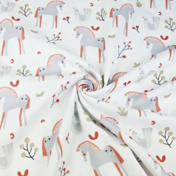 Baumwoll-Musselin Double Gauze - Digitaldruck - Pferde mit Eberesche  