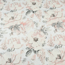 Baumwoll-Musselin - wilde Rose in rosa auf weißem Hintergrund  