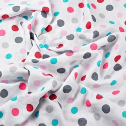 Baumwoll-Musselin bunte Punkte auf weißem Hintergrund  