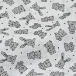 Baumwolle Musselin graue Kaninchen auf weißem Hintergrund  