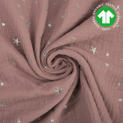 Baumwoll-Musselin Double Gauze pastellrosa (Sephia rose) mit Sternen  