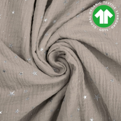 Baumwoll-Musselin double gauze grau-beige (Rainy day) mit Sternen  