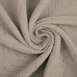 Baumwolle Musselin Double Gauze grau-beige (Regentag) mit goldenen Punkten  