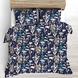 Baumwolle 100% Sträucher weiß-beige auf marineblauem Hintergrund - 220cm  