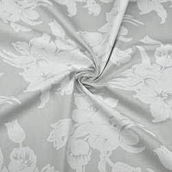 Baumwolle 100% weiße Blumen auf grauem Hintergrund 220cm  