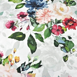 Baumwolle 100% große Blumen in dunkelblau, rot und ecru auf weißem Hintergrund - 220cm  