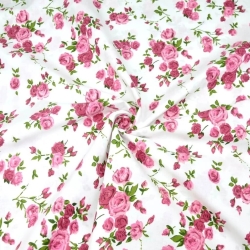 100% Baumwolle rosa Röschenzweige auf weißem Hintergrund - 220cm  
