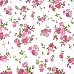 100% Baumwolle rosa Röschenzweige auf weißem Hintergrund - 220cm  
