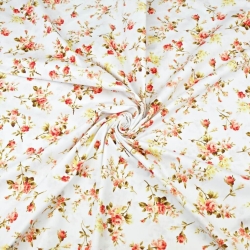 100% Baumwolle gelb-rote Röschenzweige auf weißem Hintergrund - 220cm  