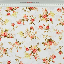 100% Baumwolle gelb-rote Röschenzweige auf weißem Hintergrund - 220cm  