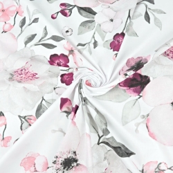 Baumwolle 100% große Apfelblüten rosa-grau auf weißem Hintergrund - 220cm  