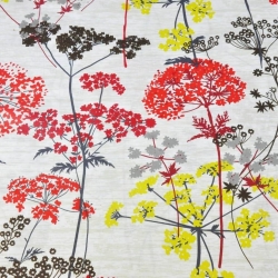 Baumwolle 100% Dillblüten rot-gelb auf beigem Hintergrund - 220cm  