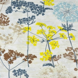 Baumwolle 100% Dillblüten blau-gelb auf beigem Hintergrund - 220cm  