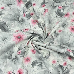 100% Baumwolle Magnolienblüten rosa-grau auf weißem Hintergrund - 220cm  