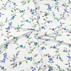 Baumwolle 100% Blumen von Winde und blaue Nelken auf weißem Hintergrund - 220cm  