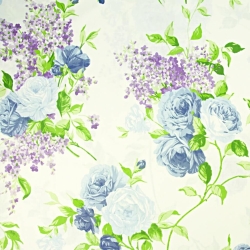 100% Baumwolle blaue Rosen auf ecrufarbenem Hintergrund - 220cm  
