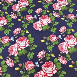 Baumwolle 100% Rosenblüten rosa auf dunkelblauem Hintergrund - 220cm  