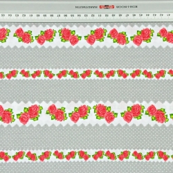 100% Baumwolle rote Röschen in grauen Streifen - 220cm  