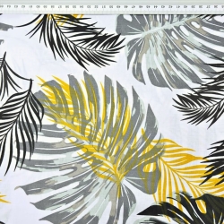 Baumwolle 100% Monstera-Blätter gelb-schwarz auf weiß - 220cm  