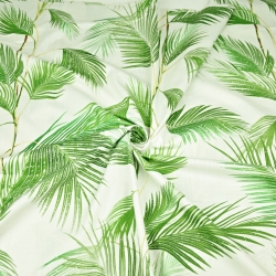 Baumwolle 100% grüne Palmblätter auf gebrochenem Weiß - 220cm  
