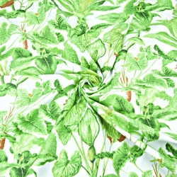 100% Baumwolle grüne Blätter im Dschungel auf weißem Hintergrund - 220cm  