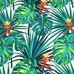 Baumwolle 100% grün-blau Blätter auf weißem Hintergrund 220cm  