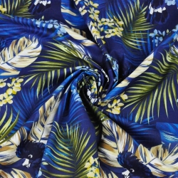 Baumwolle 100% Blätter gold-blau auf marineblauem Hintergrund - 220cm  