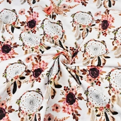 Baumwolle 100% Traumfänger schmutzig rosa mit Blumen auf weißem Hintergrund - 220cm  