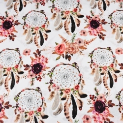 Baumwolle 100% Traumfänger schmutzig rosa mit Blumen auf weißem Hintergrund - 220cm  