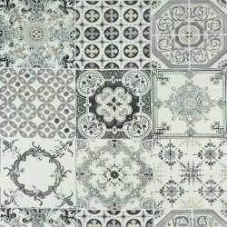 Baumwolle 100% Patchwork Ornament schwarz auf ecrufarbenem Hintergrund - 220cm  