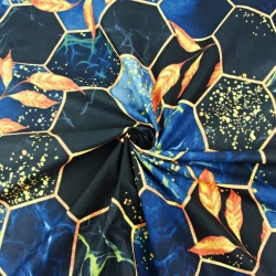 100% Baumwolle Honigwaben gold-blau - 220cm  