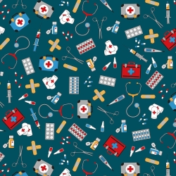 Baumwolle 100% medizinische Accessoires auf dunkelblauem Hintergrund  