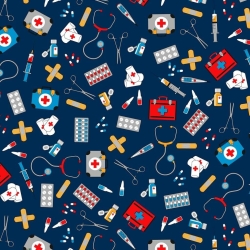 Baumwolle 100% medizinische Accessoires auf dunkelblauem Hintergrund  