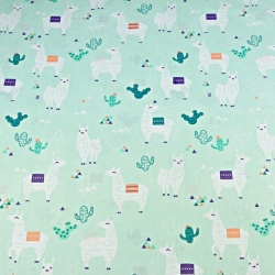 Baumwolle 100% Alpakas auf mintfarbenem Hintergrund  