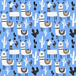 Baumwolle 100% Alpakas mit Kakteen auf blauem Hintergrund  