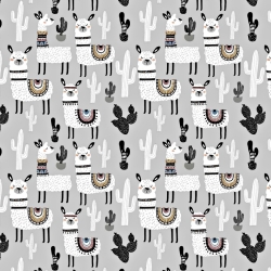 Baumwolle 100% Alpakas mit Kakteen auf grauem Hintergrund  