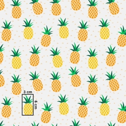 Baumwolle 100% Ananas gelb-orange auf weißem Hintergrund  