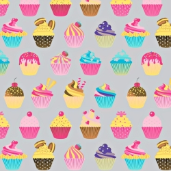 Baumwolle 100% bunte Cupcakes auf grauem Hintergrund  