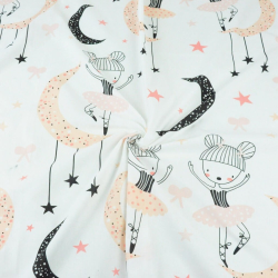 Baumwolle 100% große Balletttänzerinnen in apricot-schwarz mit Monden auf weißem Hintergrund  