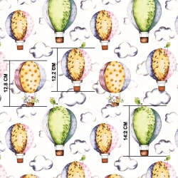 Baumwolle 100% Luftballons grün-gelb auf weißem Hintergrund  