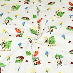 Baumwolle 100% Marienkäfer mit Blumen auf weißem Hintergrund  