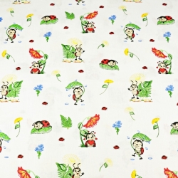 Baumwolle 100% Marienkäfer mit Blumen auf weißem Hintergrund  