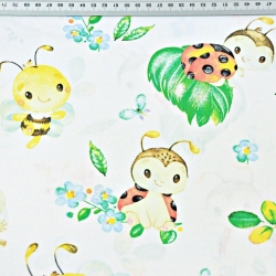 Baumwolle 100% Marienkäfer mit Bienen auf weißem Hintergrund  