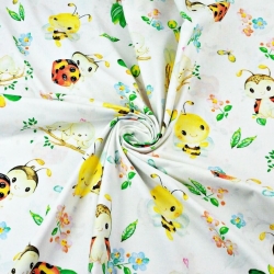 Baumwolle 100% Marienkäfer mit Bienen auf weißem Hintergrund  