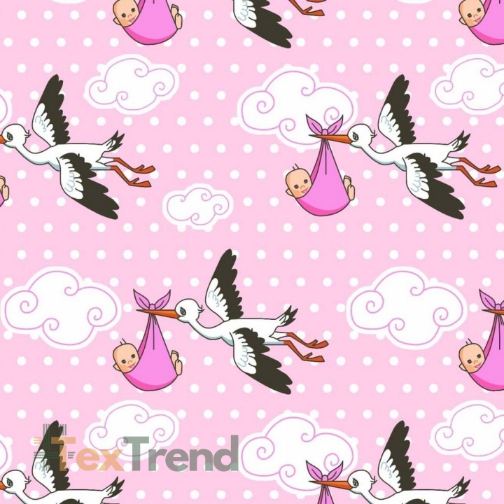 Baumwolle 100% Störche auf rosa Hintergrund  