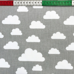 Baumwolle 100% Wolken weiß auf grauem Hintergrund  