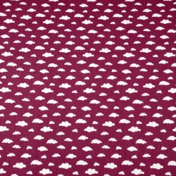 Baumwolle 100% Wolken MINI weiß auf bordeauxfarbenem Hintergrund  